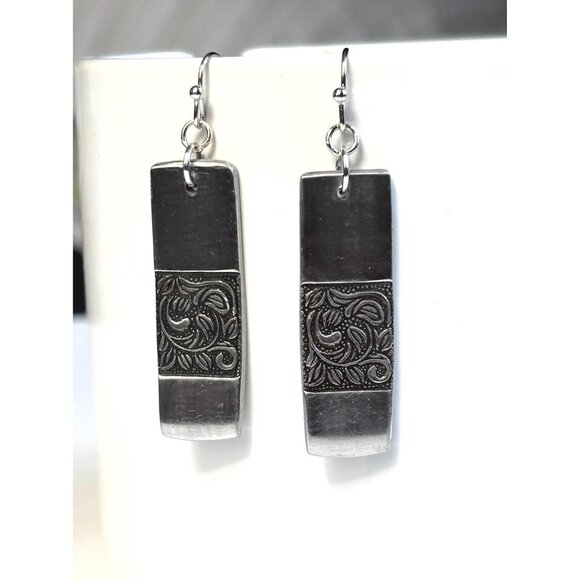 Handmade Earrings Upcycled Silverware: Vines Leaves Stainless Steel Drop Earring - Picture 1 of 6